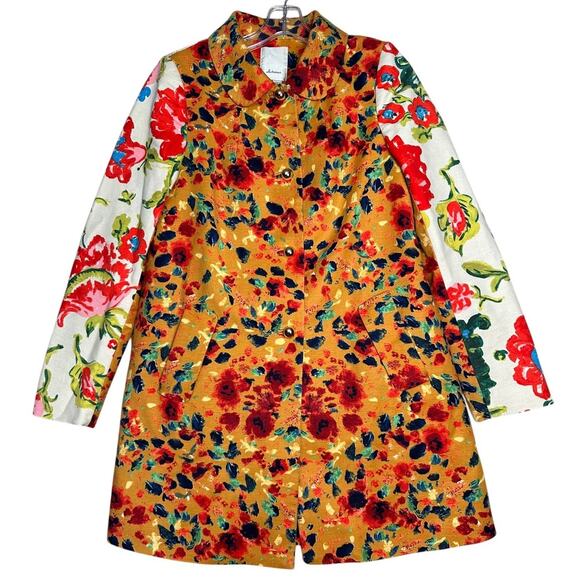 Anthropologie Elevenses LeopardLily Sz 4 Floral Coat Jacket Peter Pan Collar EC - Picture 1 of 16
